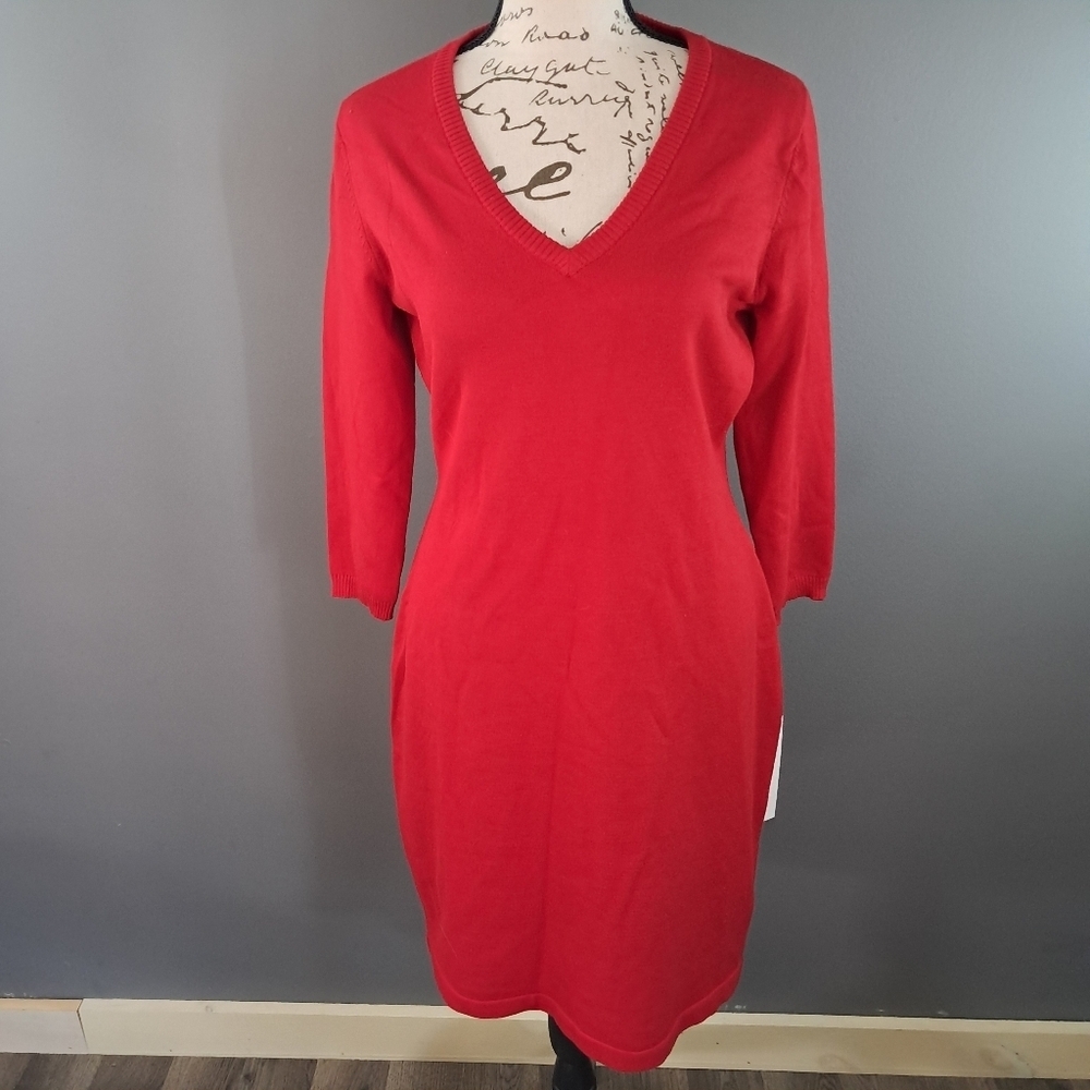 Calvin Klein Dress Womens Red Knit Sheath Knee Length Size Medium